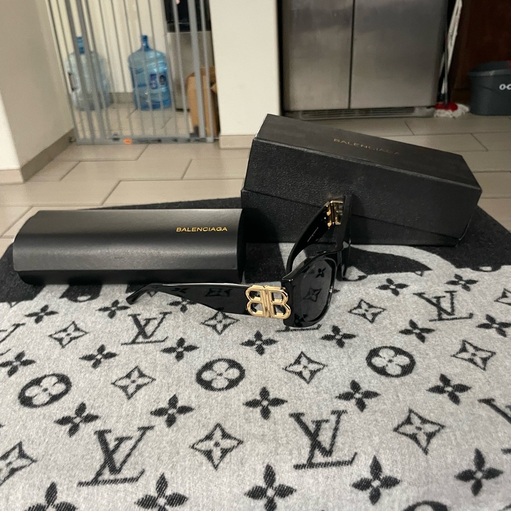 Balenciaga Black Sunglasses with Gold Accents